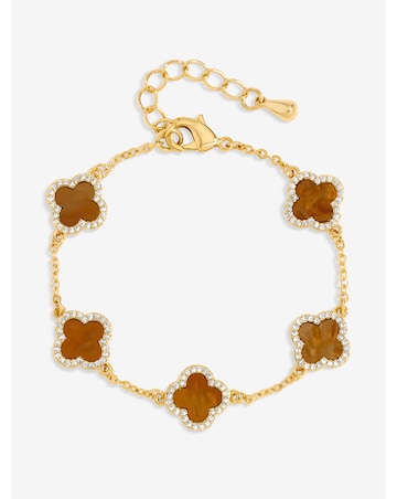 Jon Richard Gold Plated Tigers Eye Clover Bracelet