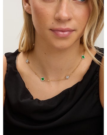 Jon Richard Gold Plated Pave and Malachite Clover Necklace