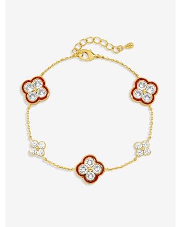 Jon Richard 14K Gold Plated Pave and Red Clover Bracelet
