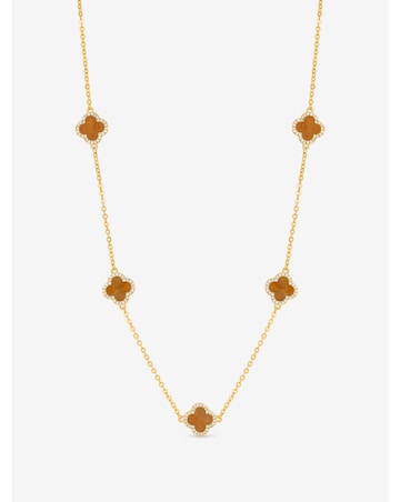 Jon Richard Gold Plated Tigers Eye Station Clover Necklace