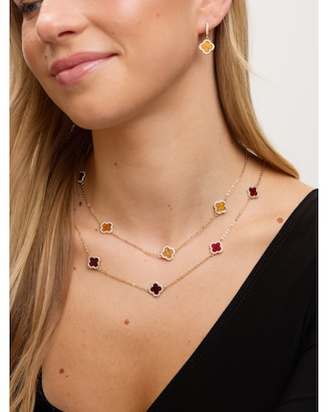 Jon Richard Gold Plated Tigers Eye Station Clover Necklace