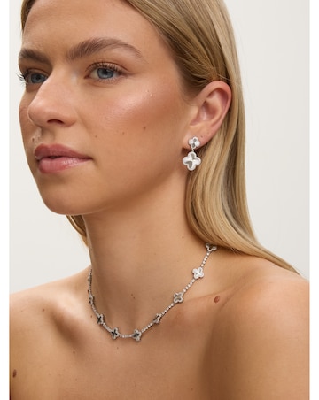 Jon Richard Rhodium Plated and Diamond Cut Station Clover Necklace - Gift Box