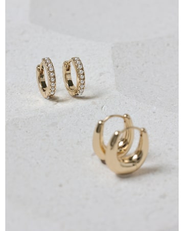 Jon Richard Gold Polished and Pearl Hoops - Pack of 2