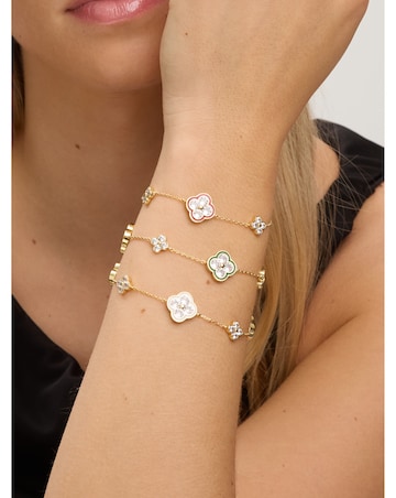 Jon Richard 14K Gold Plated Pave and White Clover Bracelet