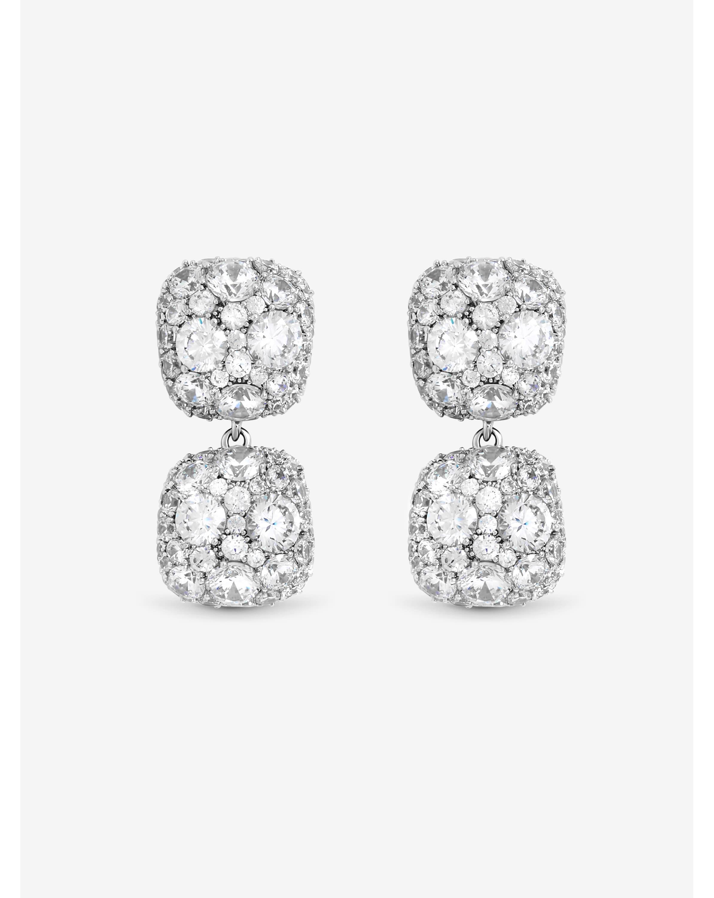 Rhodium Plated Pave Square Earrings