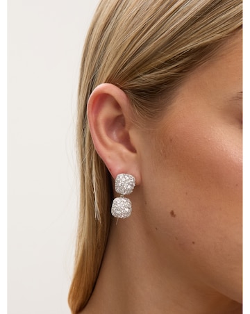 Jon Richard Rhodium Plated Pave Square Double Drop Earrings