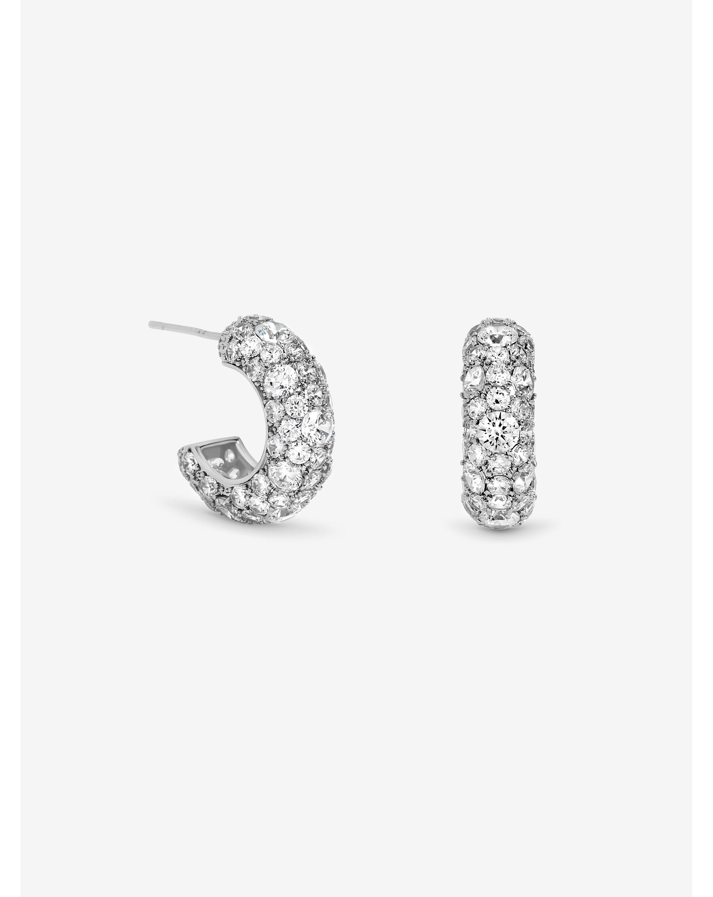 New In - Rhodium Plated Pave Chubby Hoops