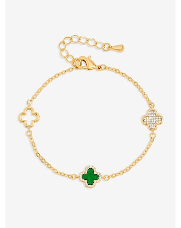 Jon Richard Gold Plated Pave and Malachite Clover Bracelet