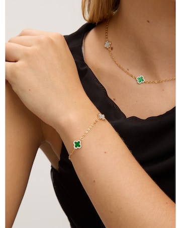 Jon Richard Gold Plated Pave and Malachite Clover Bracelet