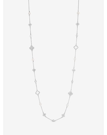 Mood Silver Crystal & Mother of Pearl Clover Station Long Necklace