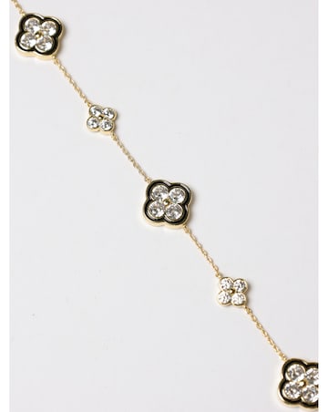Jon Richard 14K Gold Plated Jet and Crystal Clover Bracelet - Gift Box