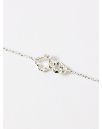 Simply Silver Sterling Silver 925 Pave Clover Interlink Necklace - Gift Pouch
