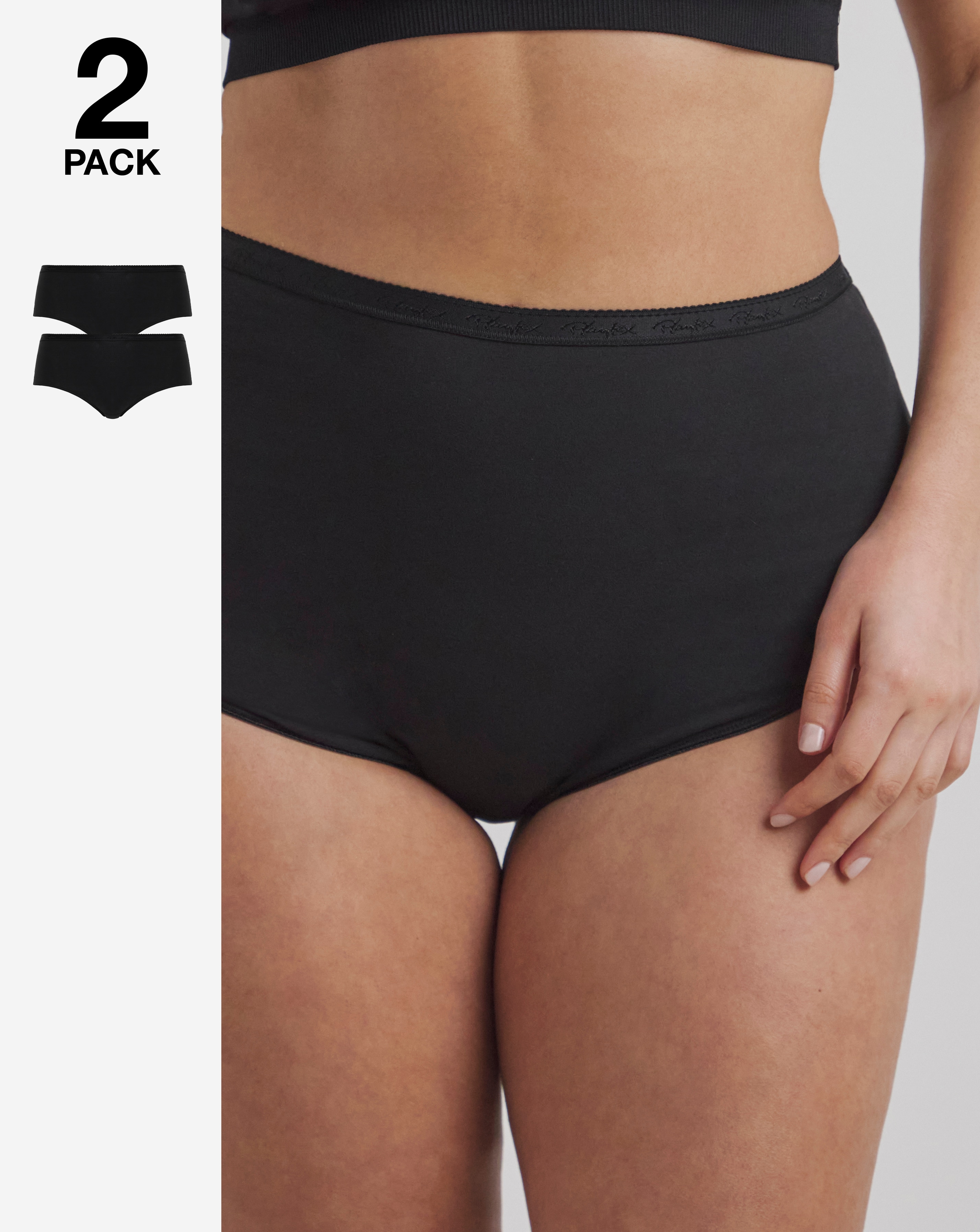 Playtex Plus Size Playtex 2Pack Organic Cotton Knicker In Black | UK Size 6XL Women's