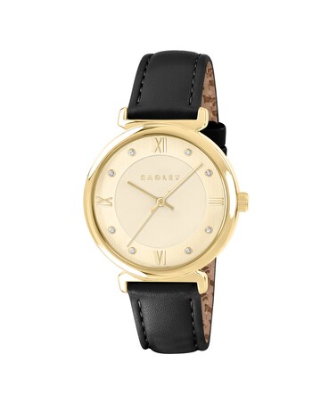 Radley Gold Plated 35mm T-bar Black Leather Strap