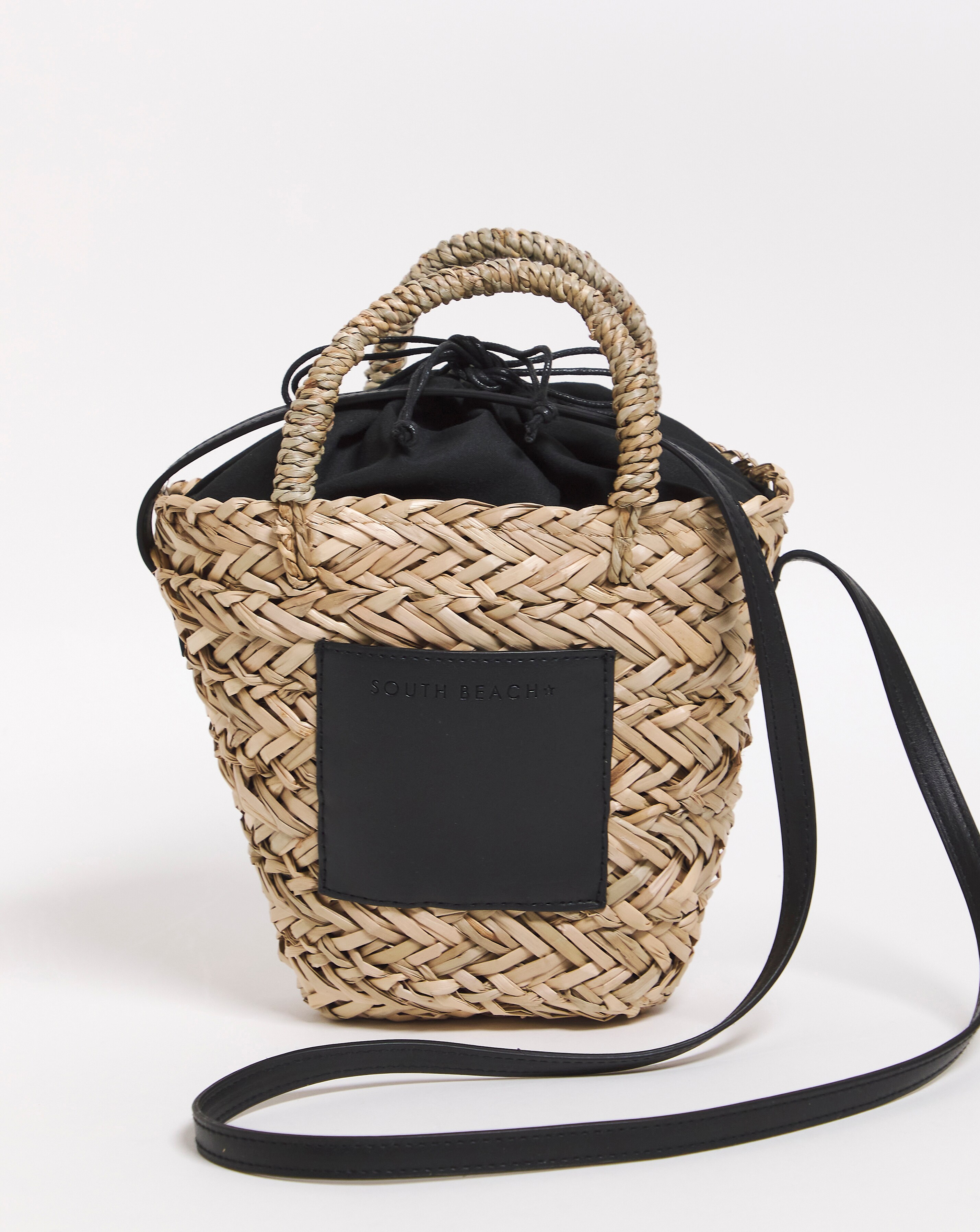 Small black straw bag sale