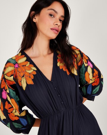 Monsoon Leaf Embellished Applique Dress