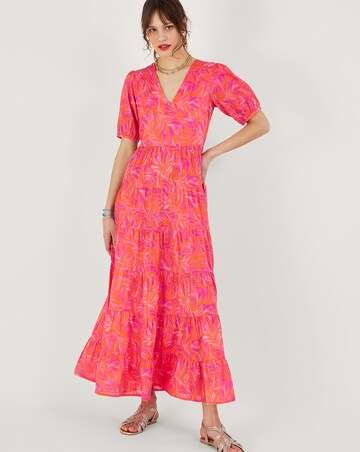 Monsoon Tiered Leaf Print Maxi Dress