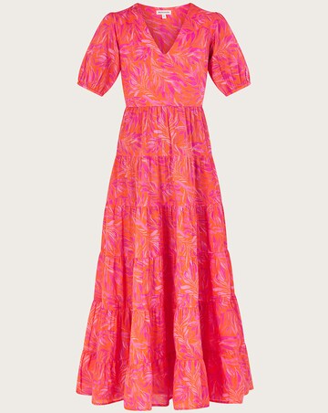 Monsoon Tiered Leaf Print Maxi Dress