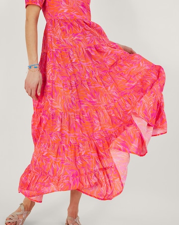Monsoon Tiered Leaf Print Maxi Dress