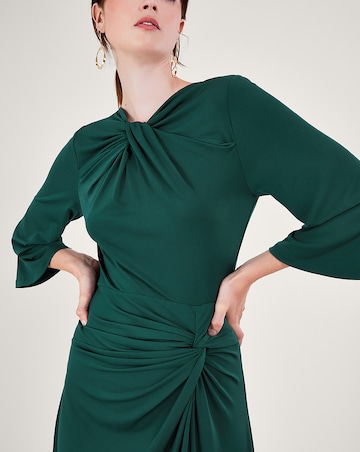 monsoon jersey dress Tiered Leaf Print Midi Jersey Dress with Sustainable Cotton Green