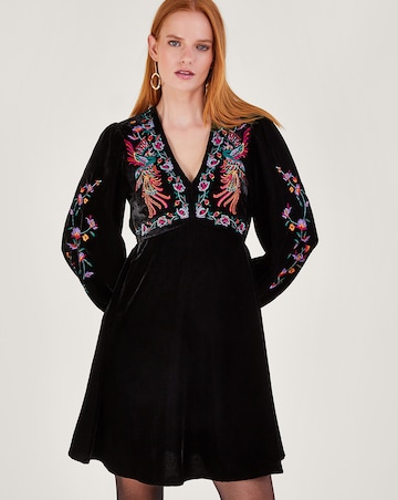 Monsoon Verina Velvet Embroidered Dress