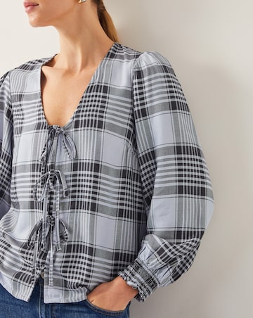 Monsoon Ava Tie-Front Check Blouse