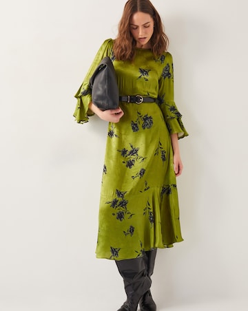 Monsoon Pelia Satin Ruffle Midi Dress
