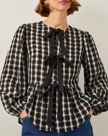 Monsoon Violet Bow Check Blouse