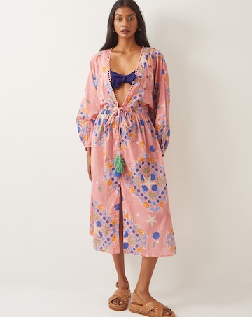Monsoon Mabel Shell Print Cotton Kaftan Dress
