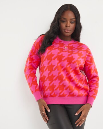 Red u0026 Pink Houndstooth Colour Pop Jumper | Simply Be