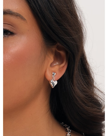 Mood Silver Plated Polished Puff Heart Drop Earrings