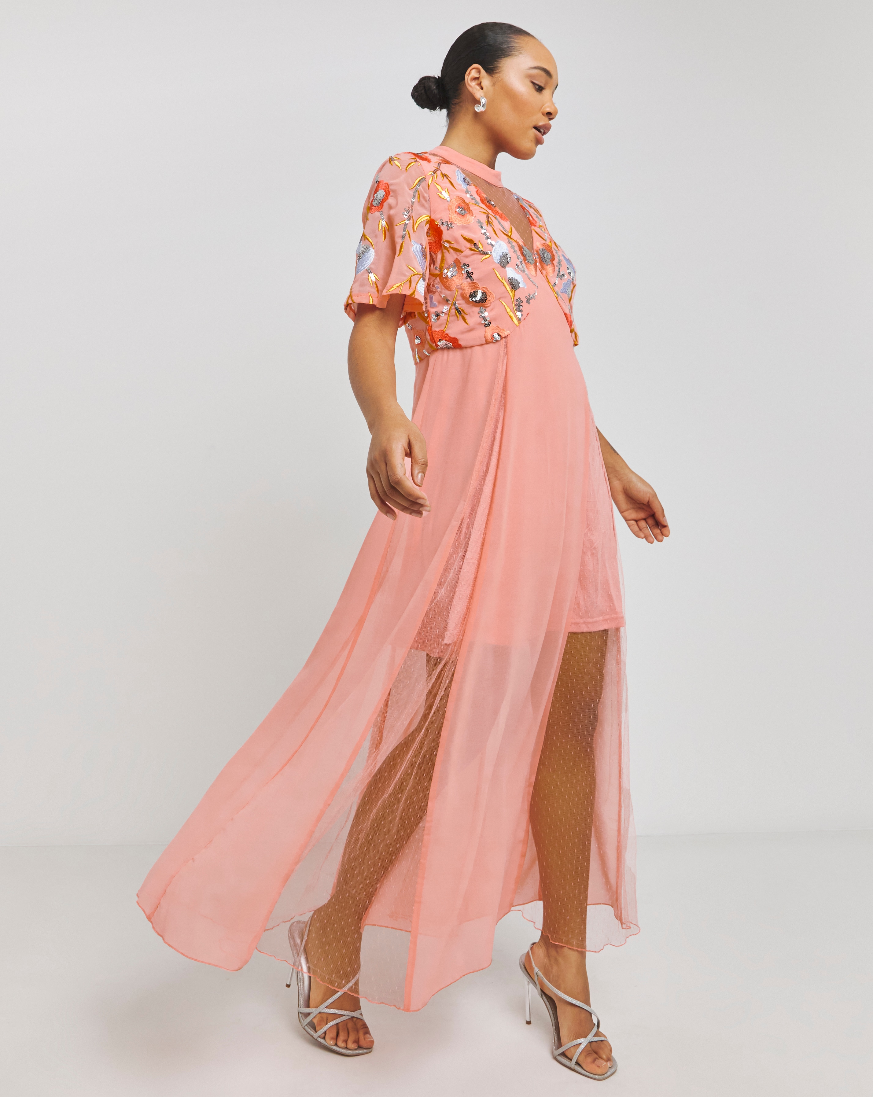 Simply Be - Women's Boutique Embroidered Maxi Dress - Size 22 - Peach floral