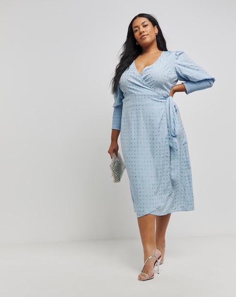 Simply Be - Women's Rainbow Foil Shirred Wrap Midi Dress - Size 24 - Blue - Blue