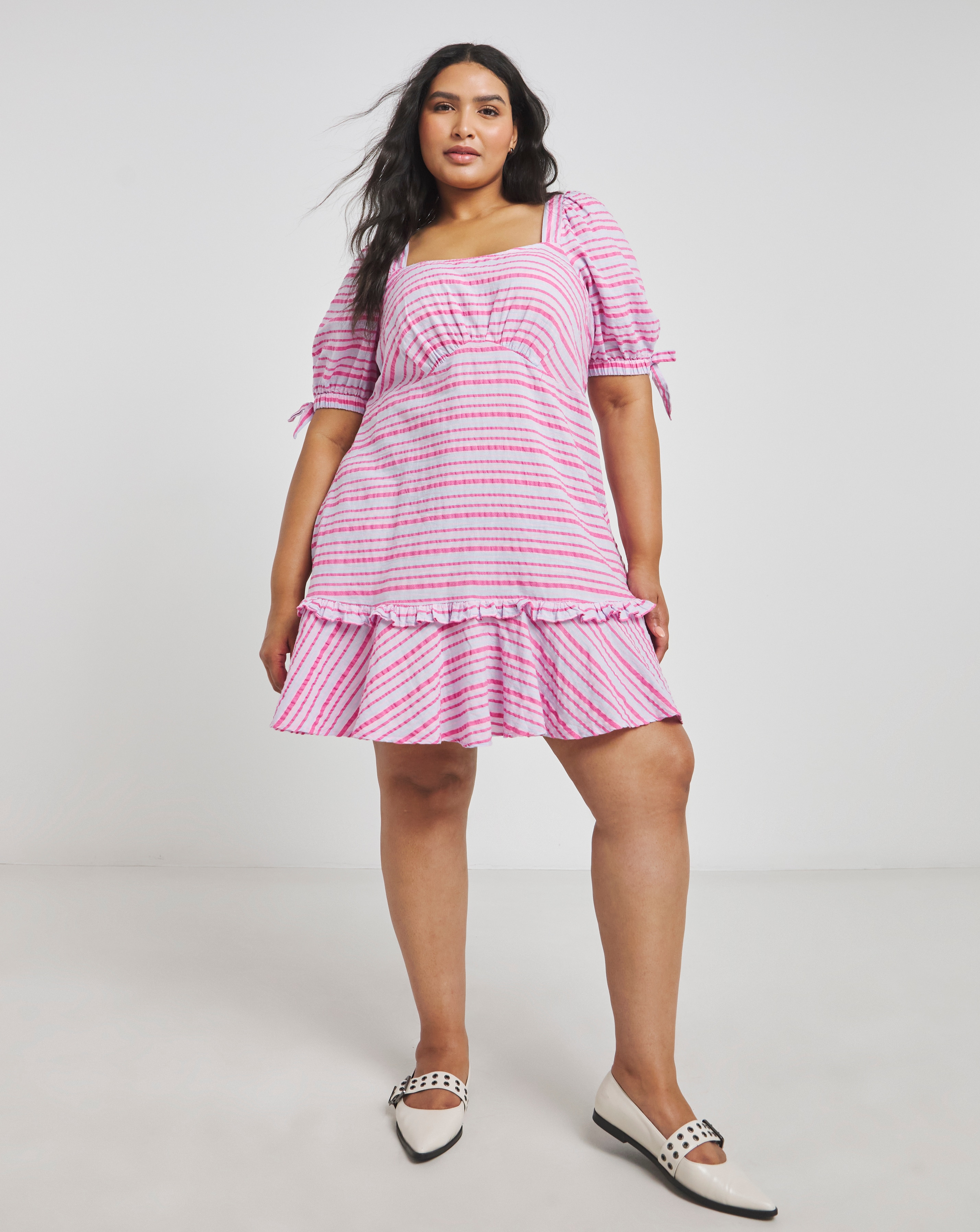 Simply Be - Women's Pink Stripe Square Neck Tea Dress - Size 10 - Pink stripe