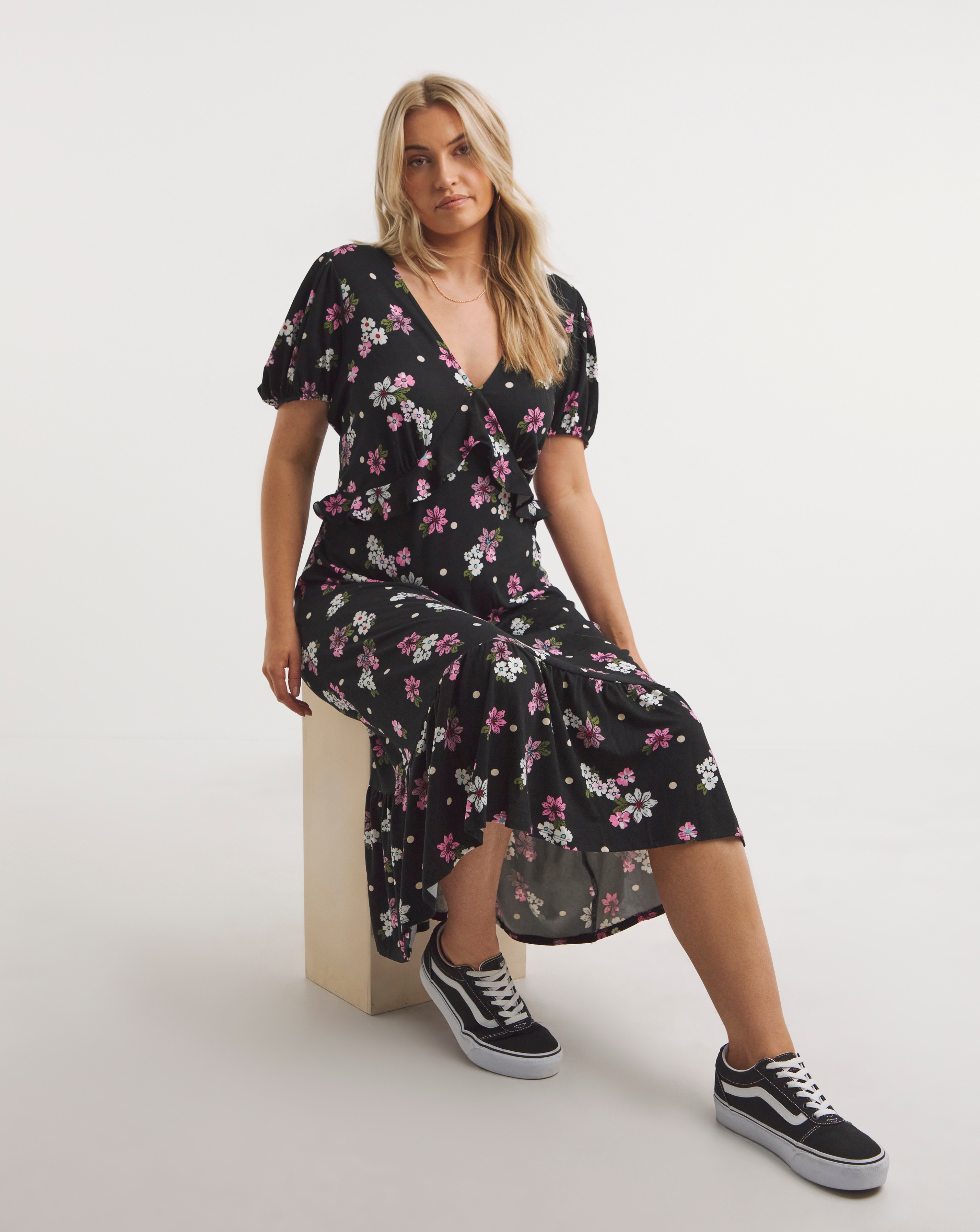 Floral Supersoft Frill Midi Dress