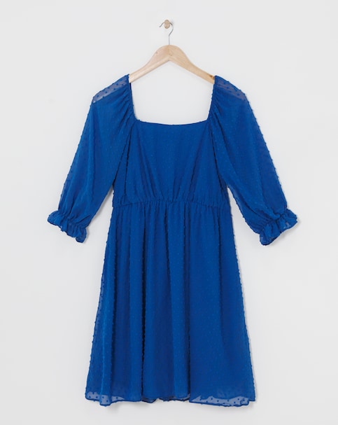 Simply Be - Women's Cobalt Square Neck Dobby Skater Dress - Size 10 - Cobalt