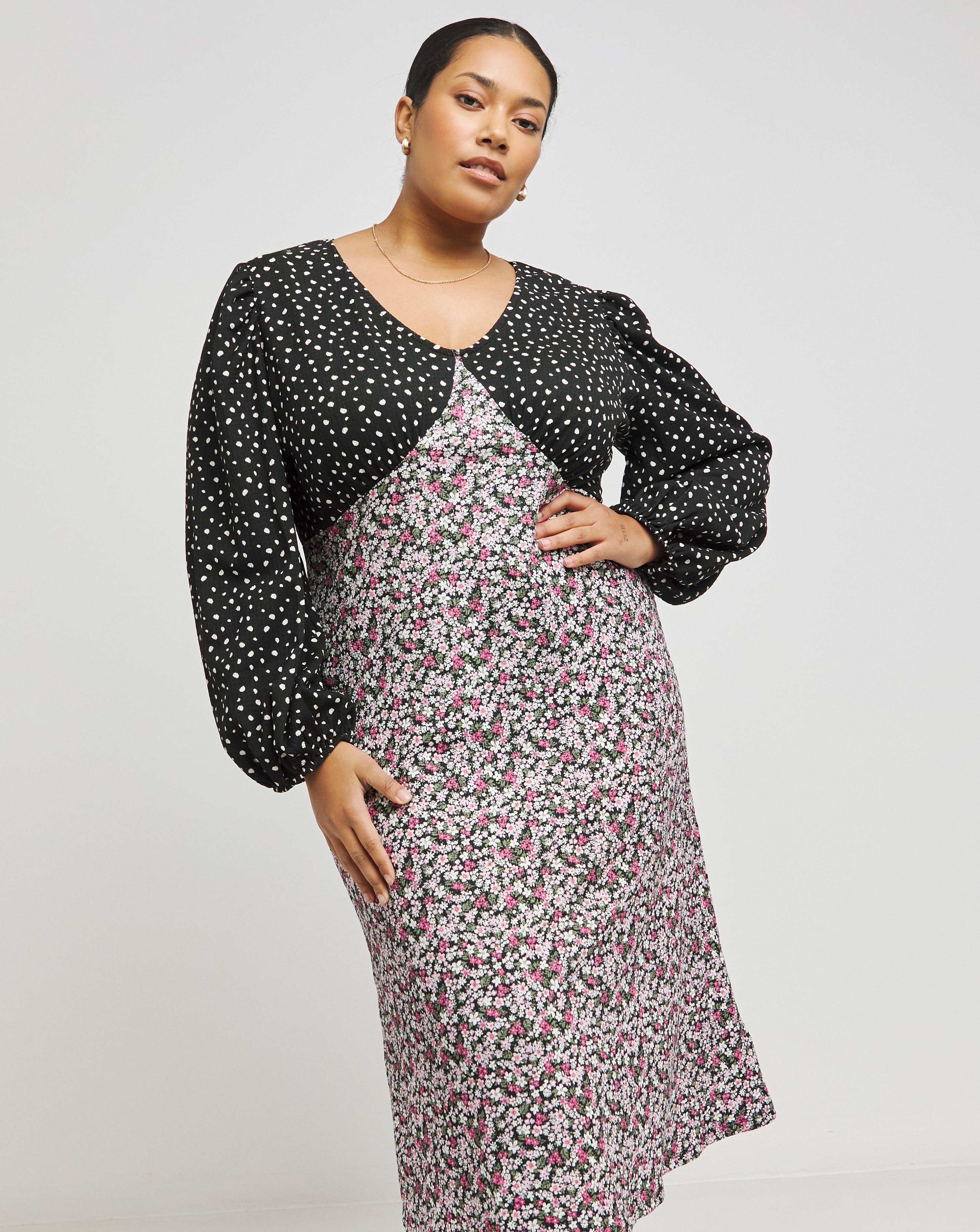 Simply Be - Women's Mixed Print Textured Jersey Midi Dress - Size 22 - Mixed - 99% Polyester 1% Elastane