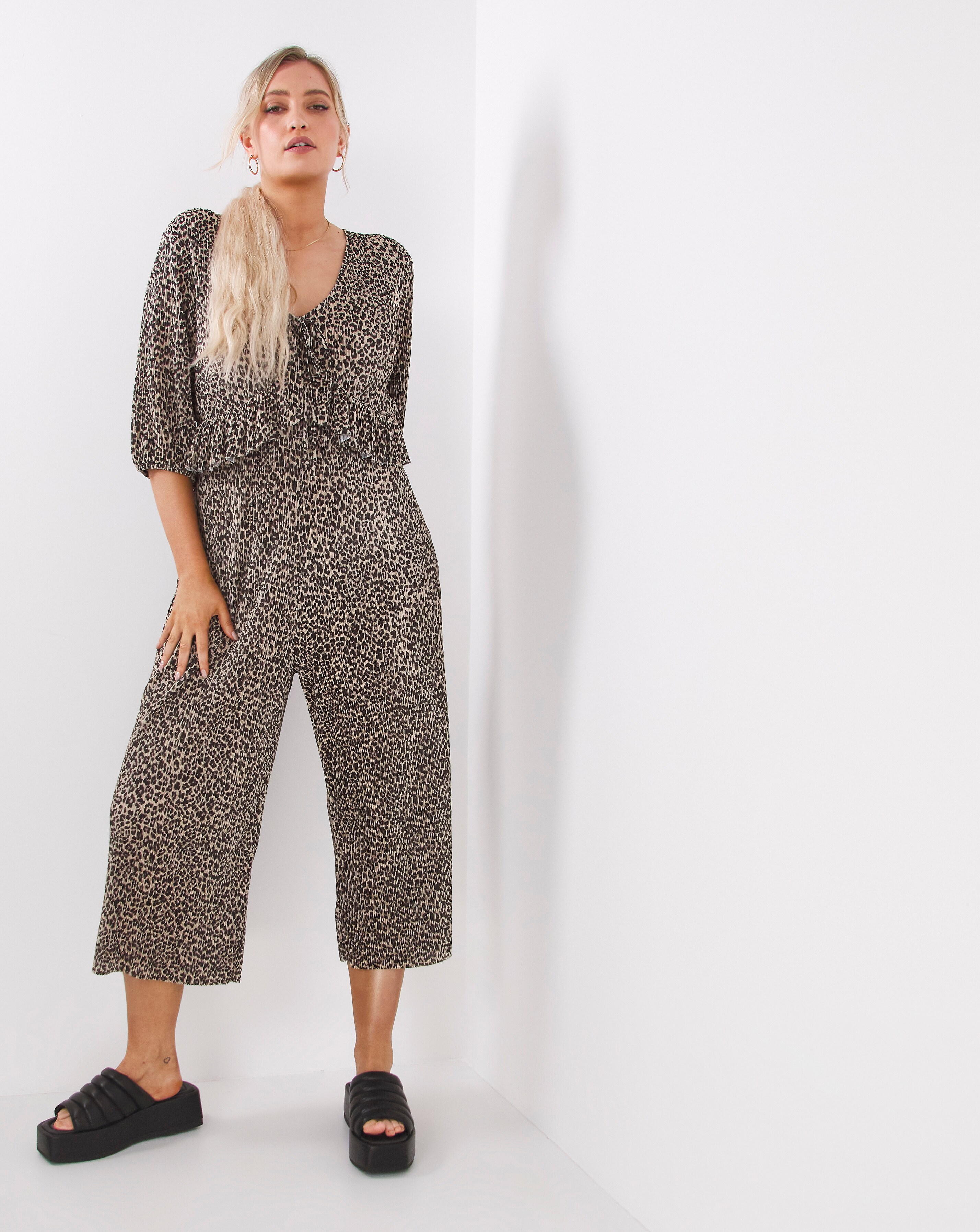 Animal Print Plisse Ruffle Front Cullotte Jumpsuit | Simply Be Animal Print Plisse Ruffle Front Cullotte Jumpsuit | Simply Be