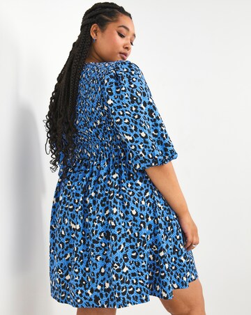 Animal Shirred Puff Sleeve Smock Dress | Simply Be