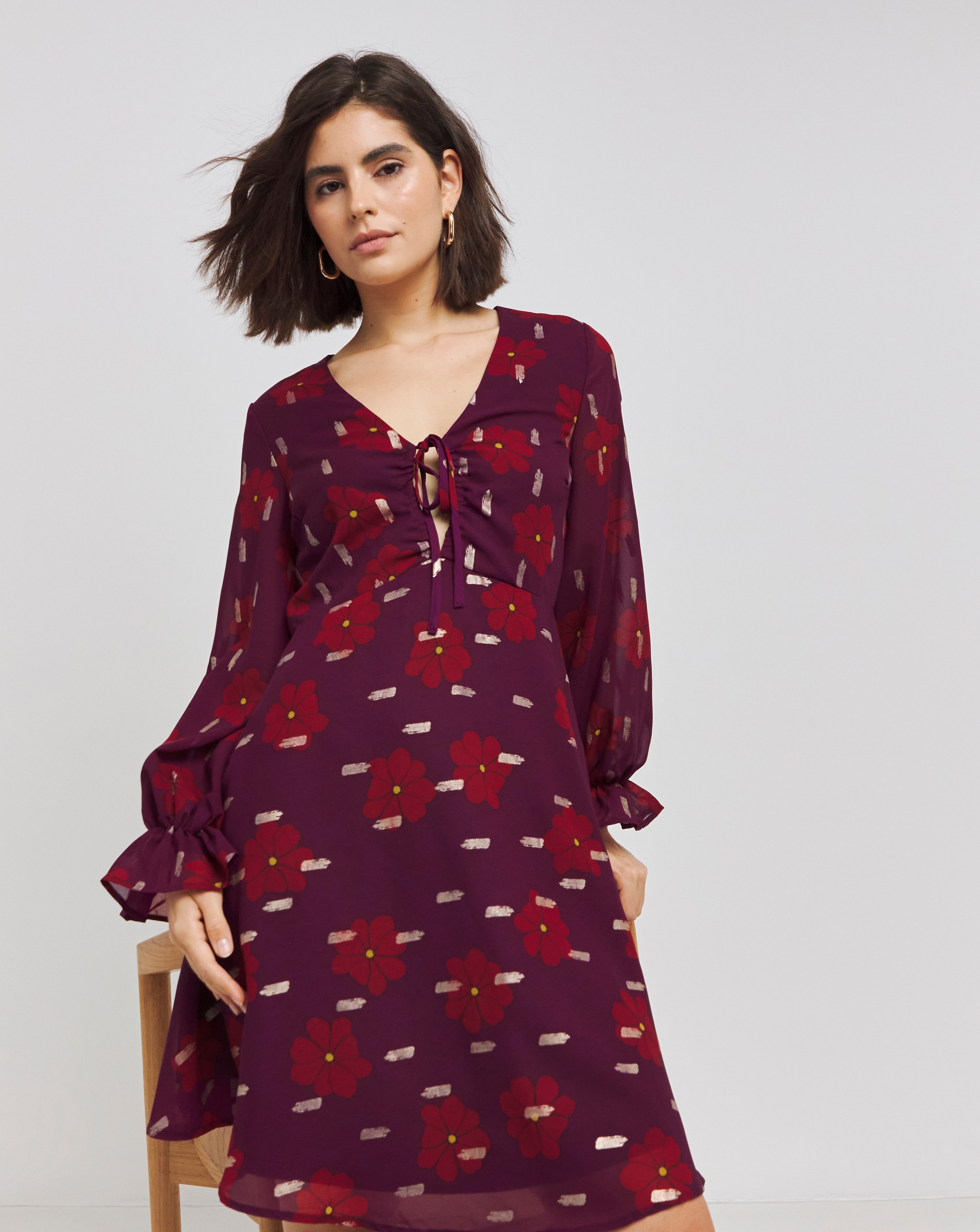 Simply Be - Women's Tie Front Skater Dress With Gold Foil - Size 10 - Purple floral