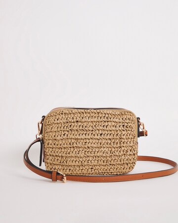 Straw & PU Camera Crossbody Bag