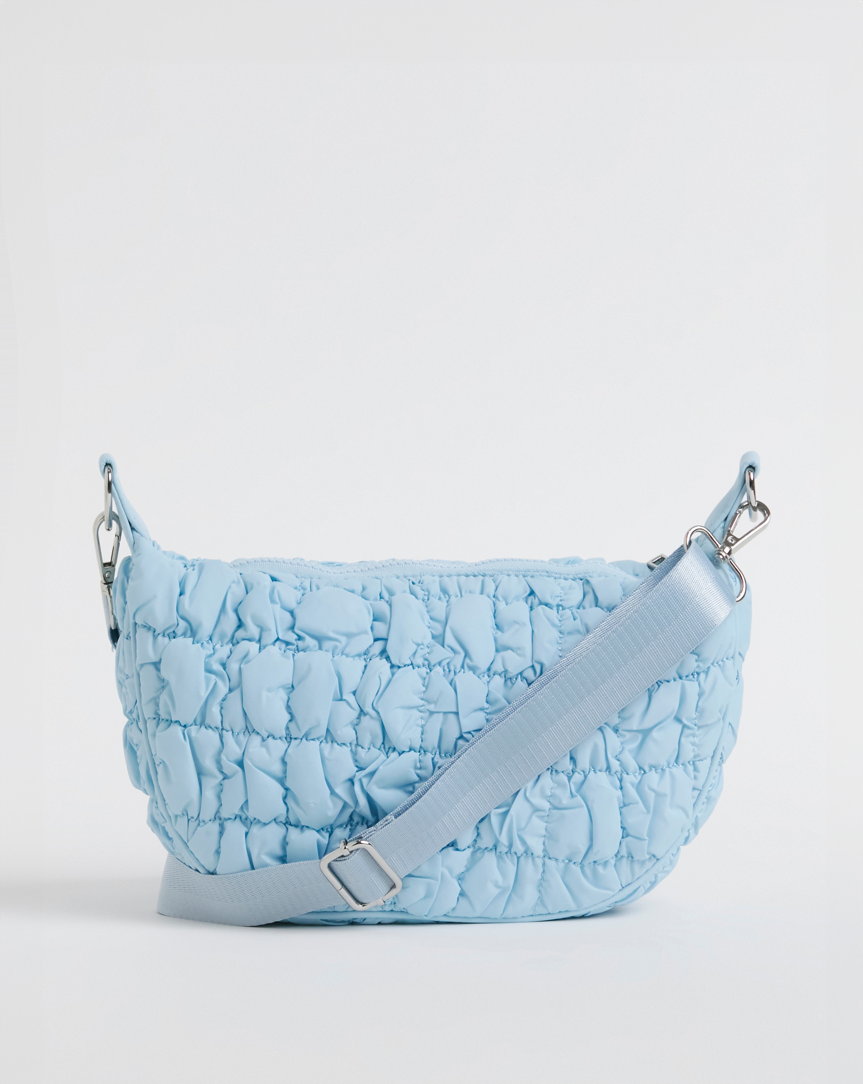 Blue Nylon Popcorn Quilt Crossbody Bag