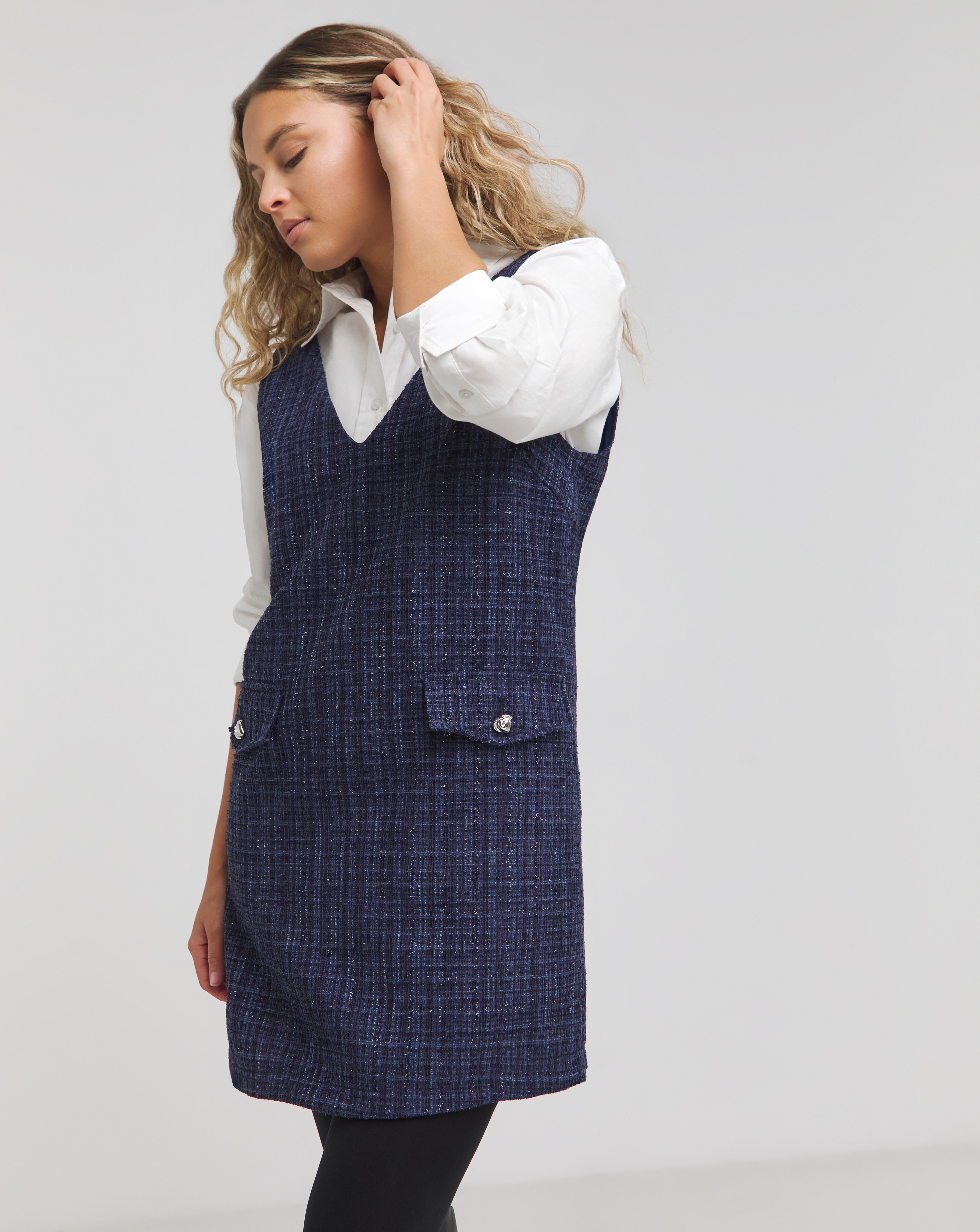 Simply Be - Women's Navy Boucle Pinafore Dress - Size 16 - Navy - 96% Polyester 4% Viscose