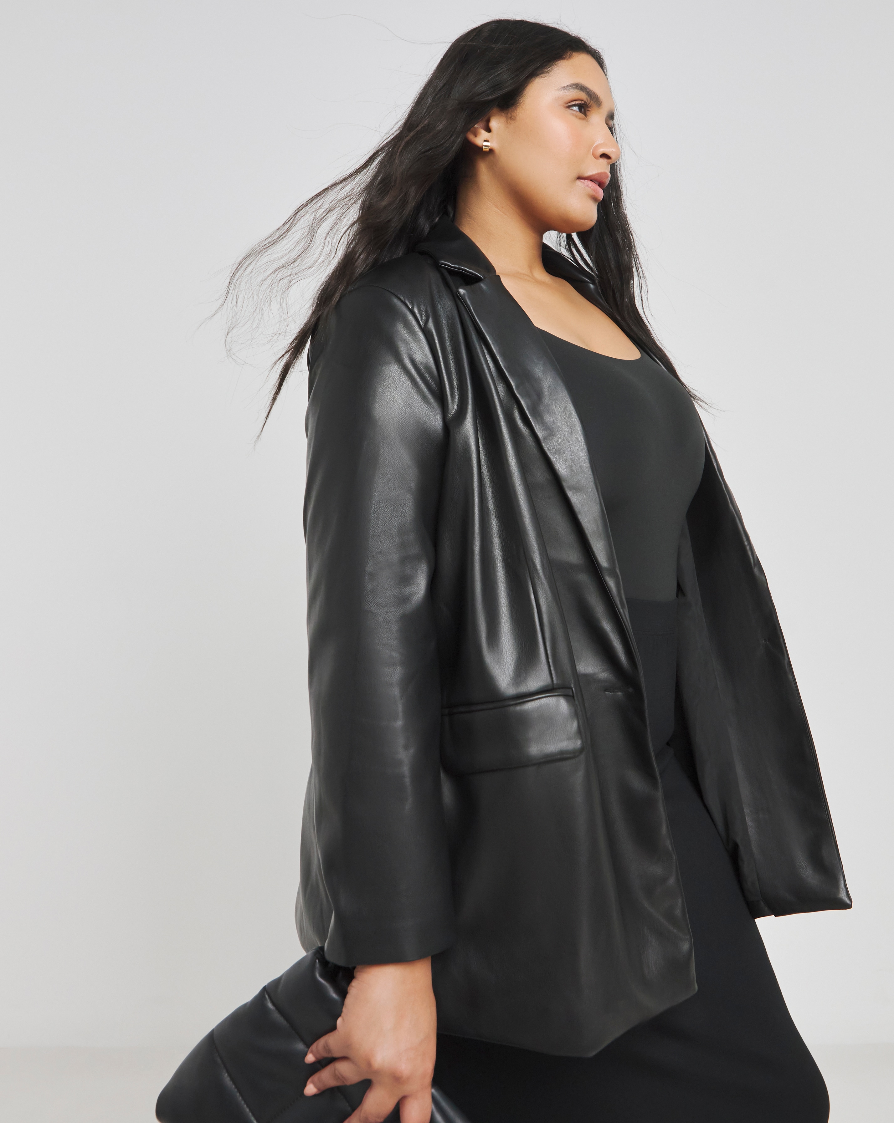 Black PU Leather Blazer