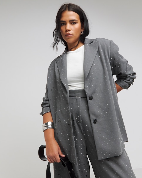 Grey Diamante Single Breasted Blazer