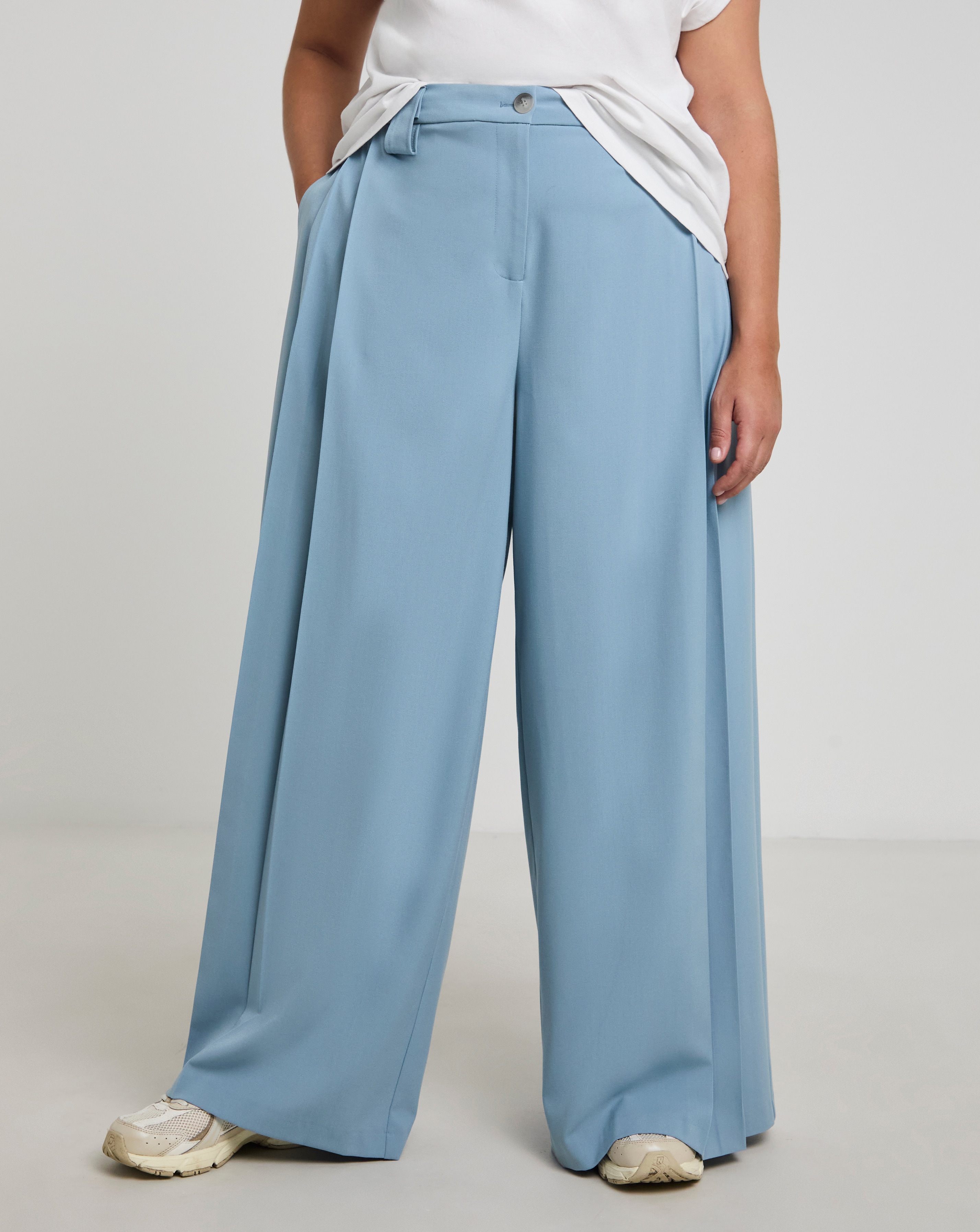 Blue Pleated Wide Leg Trousers