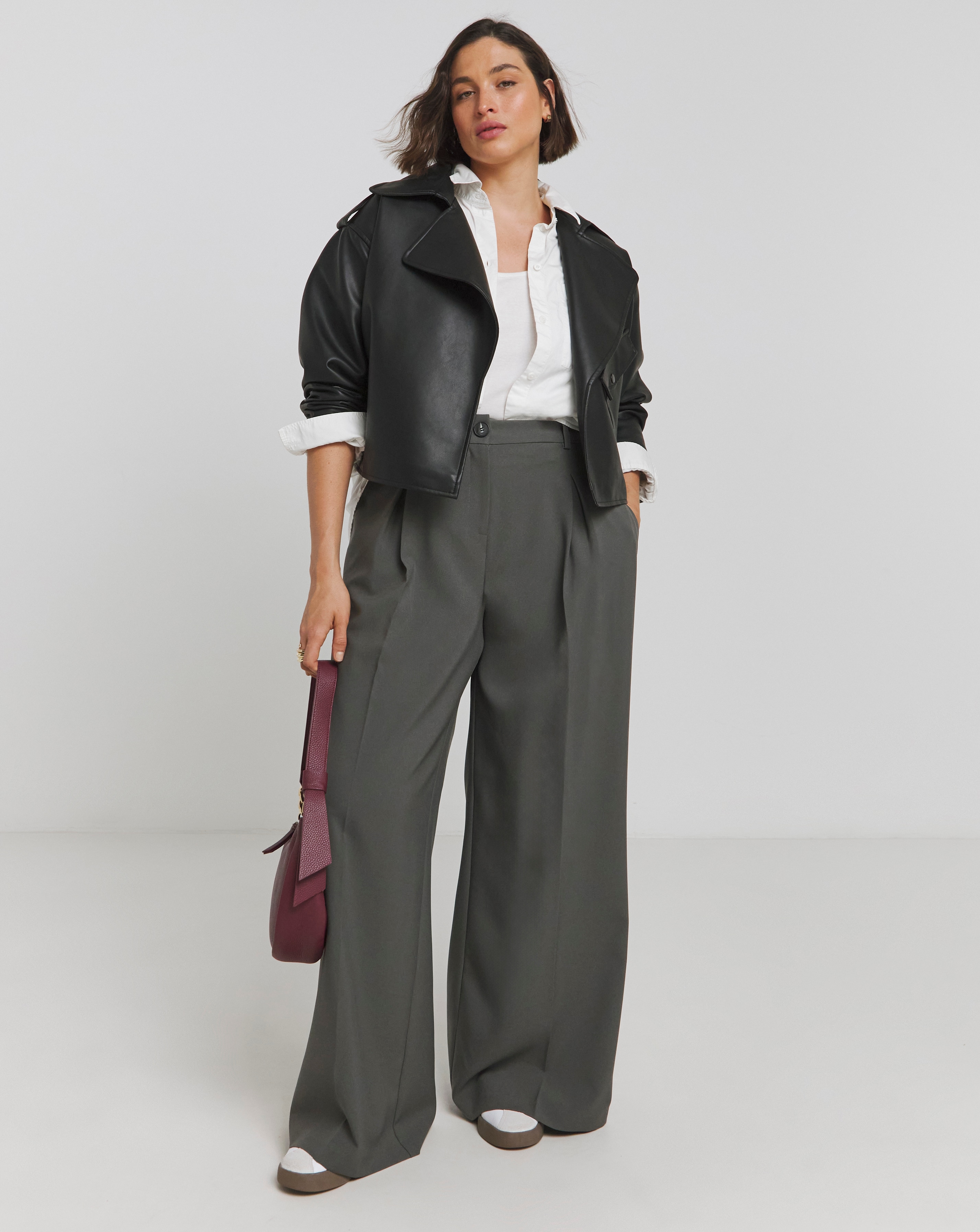Elastic Back Pleated Wide Leg Trousers