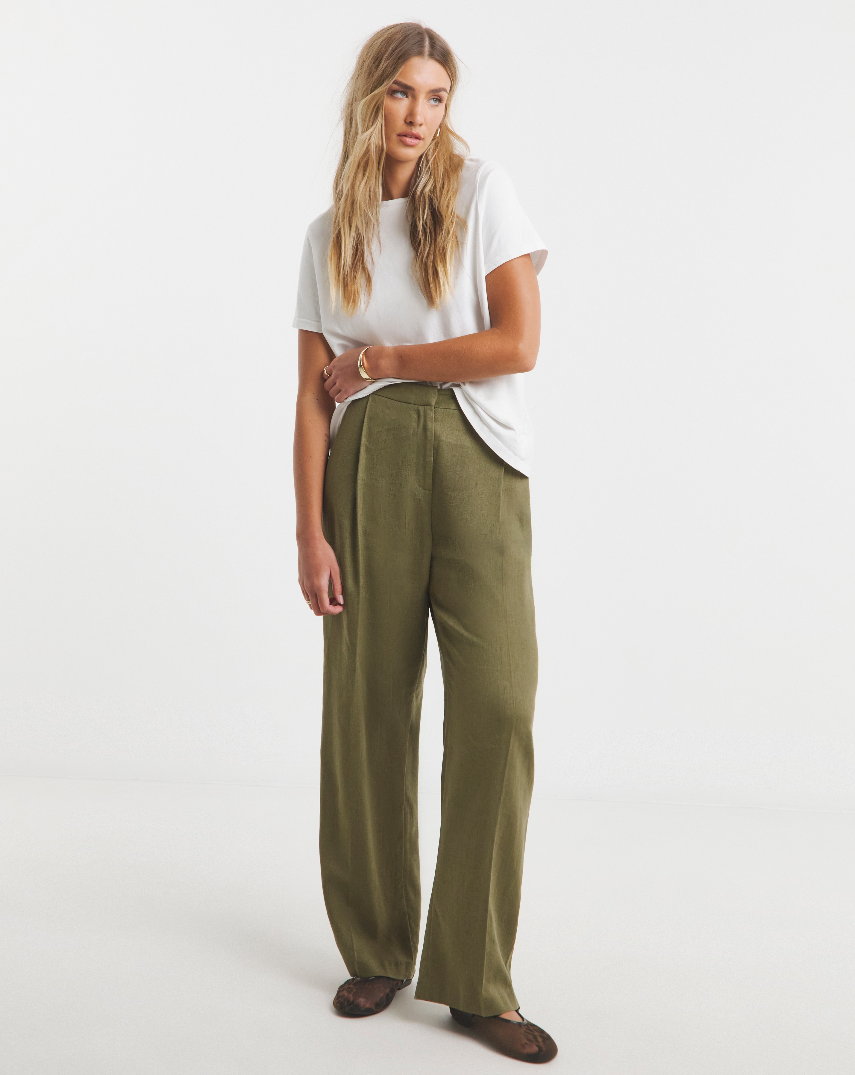 Simply Be Khaki Wide Leg Trousers