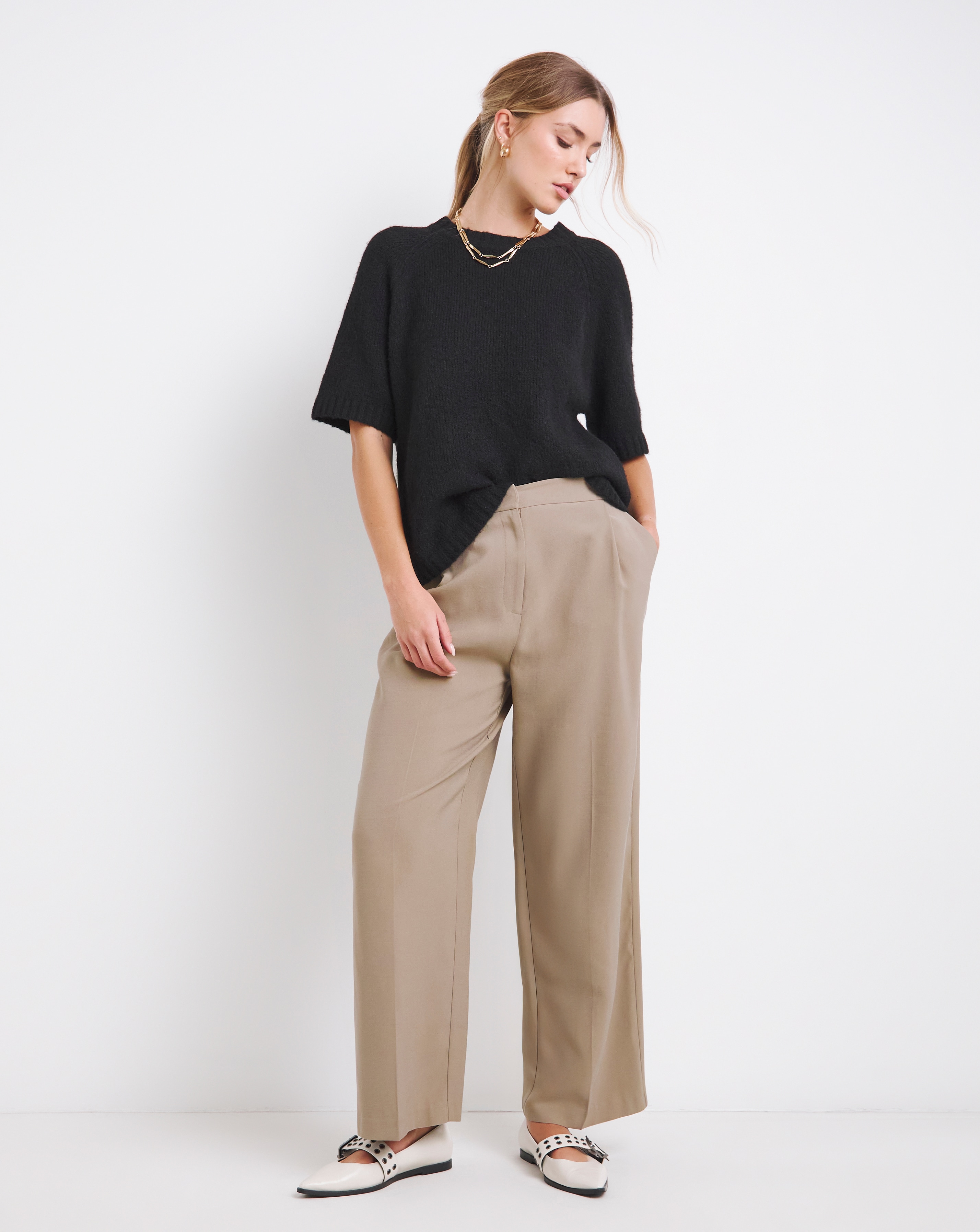 Simply Be Neutral Wide Leg Trousers