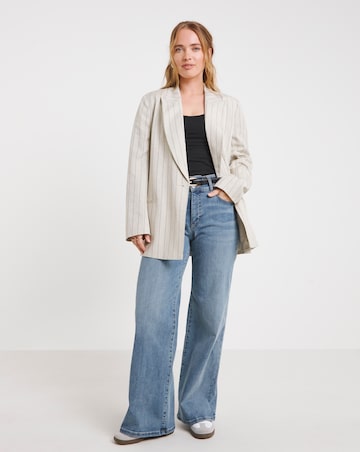 Neutral Linen Blend Pinstripe Co-ord Blazer